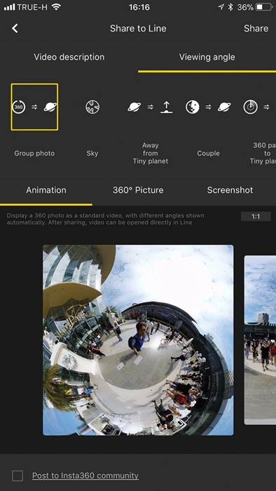 Insta360 One share